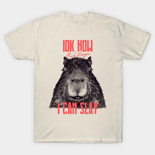 Capybara - IDK How Much Longer I Can Slay | Funny Sarcastic MEME T-Shirt by anycolordesigns